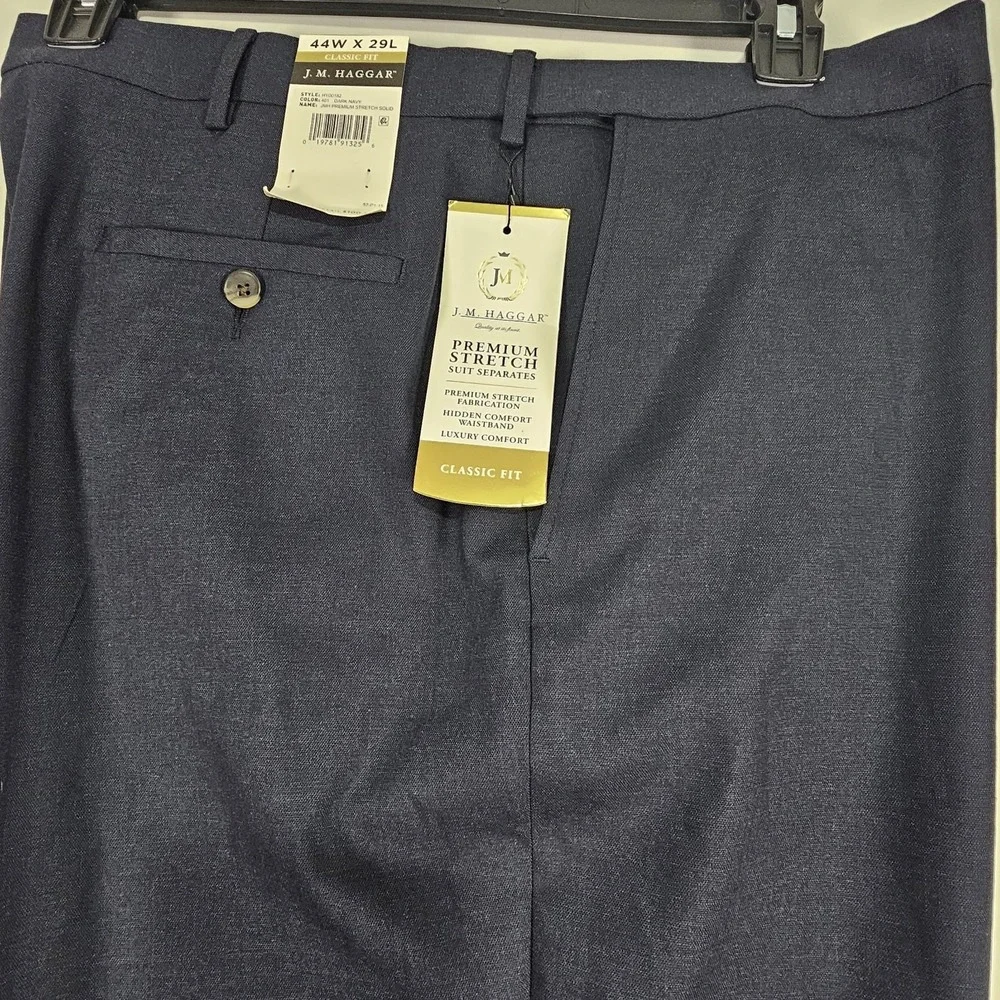 J.M. Haggar Men's Premium Stretch Classic Fit Flat Front Suit Pants 44W 29L Navy